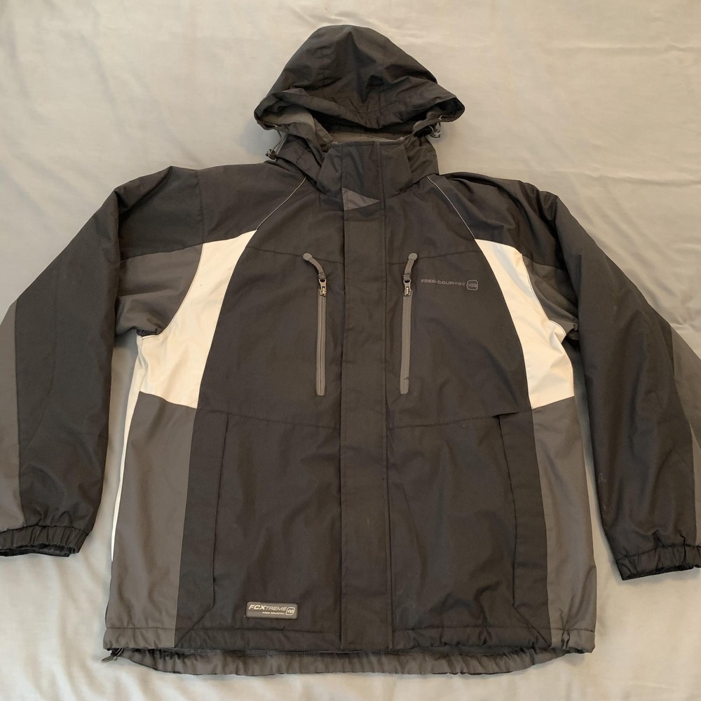 Free Country FCXtreme Jacket Mens Large Black Gray Colorblock Hooded Ski Winter